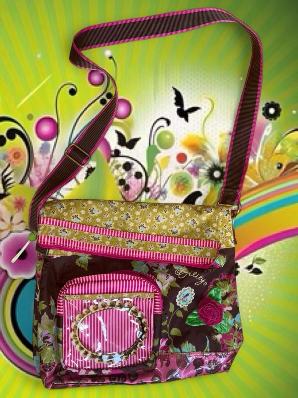 NWOT RARE vtg y2k boho messenger bag / oilily, UNUSED & UNFLAWED